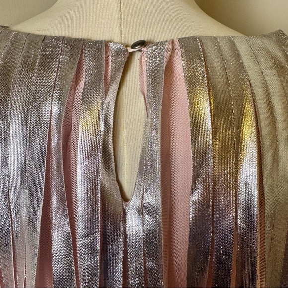 NWT ANTHROPOLOGIE Metallic Pleated Top w/ Ruffle Cap Sleeves PINK-SILVER /MEDIUM - Picture 9 of 16